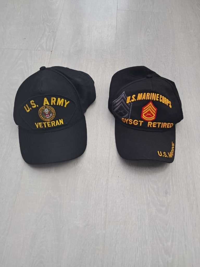 Twee Petten U.S. Army Veteran + U.S. Marine Corps - Gedragen, U.S. Army, One size fits all, Enlèvement, Casquette