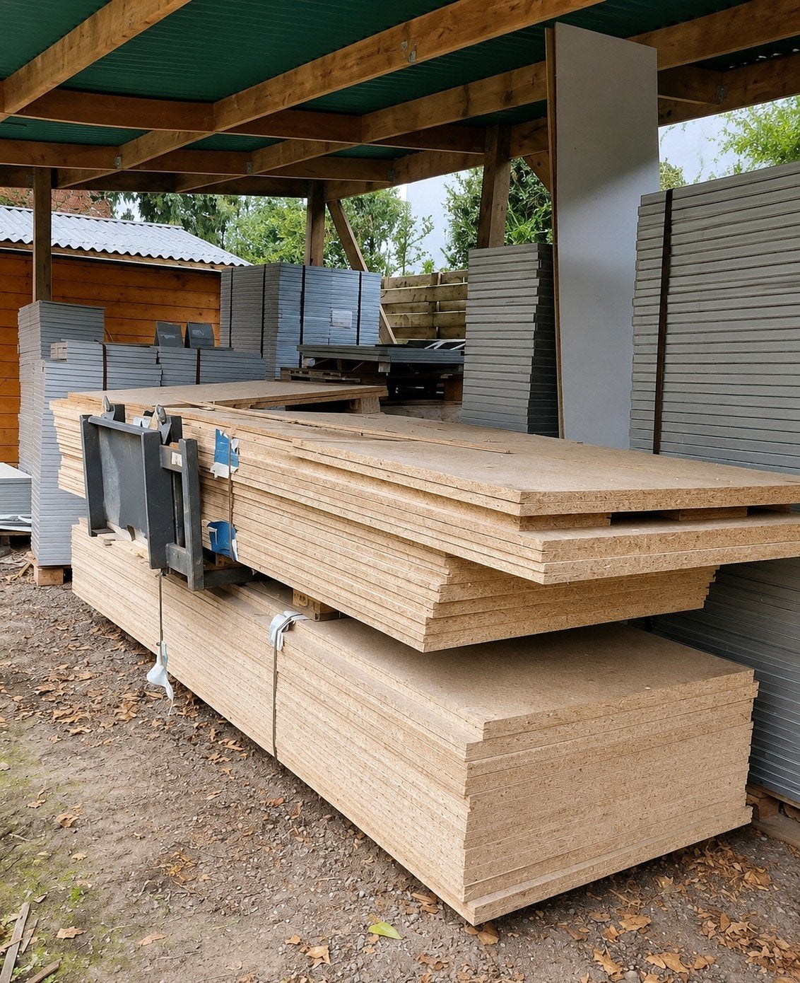Panneau de fibres de bois 4 x 1 m + cadres de rayonnage galv, Enlèvement
