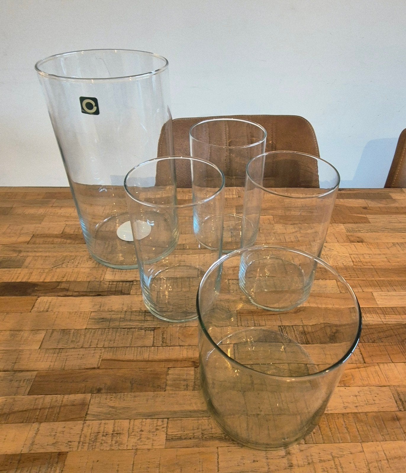 Ensemble de 5 vases OU un casse-tête difficile, Transparent, 30 cm, Verre, Enlèvement