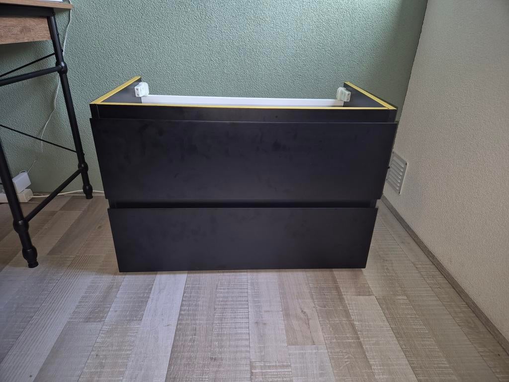 Mat zwarte wastafelonderkast 80 cm breed, Huis en Inrichting, Badkamer | Badkamermeubels, Ophalen