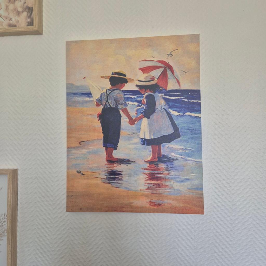 Tableau reproduction Plage Enfants Scène bord de mer 44.5x34, Ophalen of Verzenden