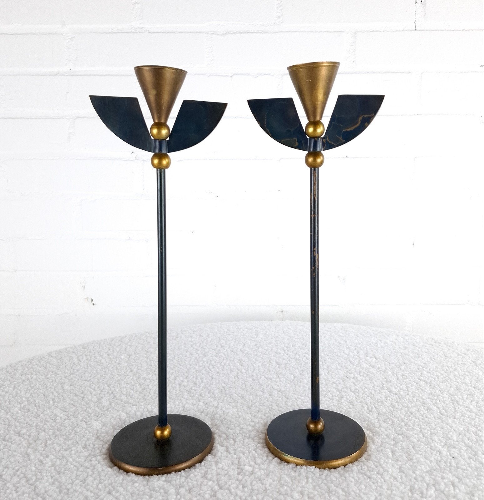 2x vintage Memphis Milano kandelaren jaren 80, Ophalen of Verzenden, Goud