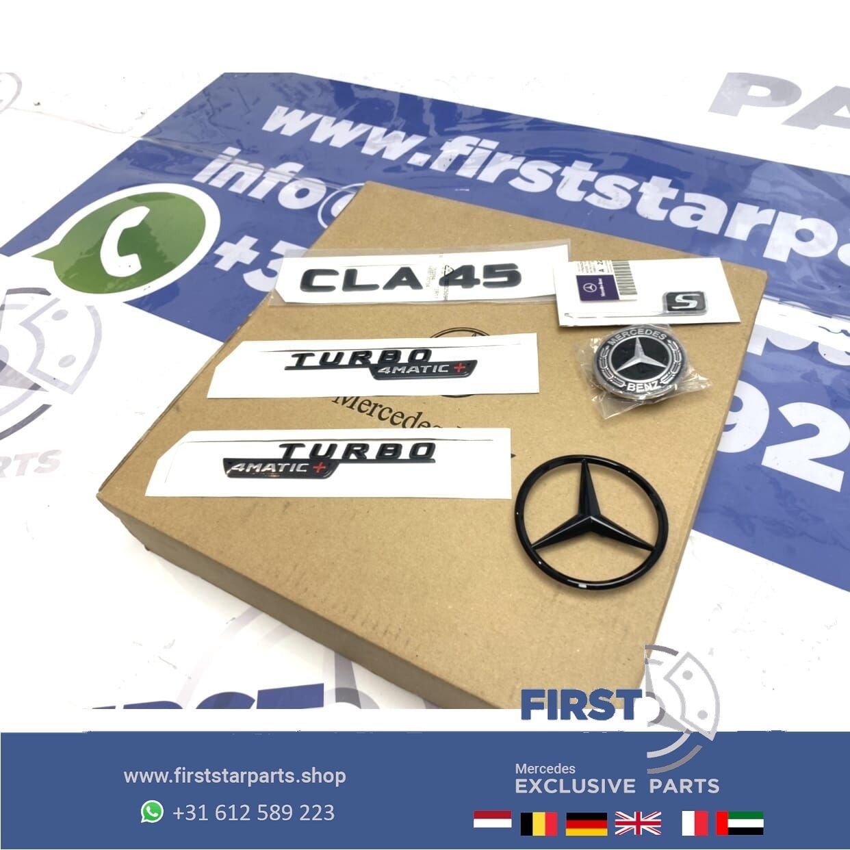 W118 C118 X118 CLA KLASSE CLA45S AMG COMPLETE LOGO SET ZWART, Gebruikt, -, Ophalen of Verzenden, -