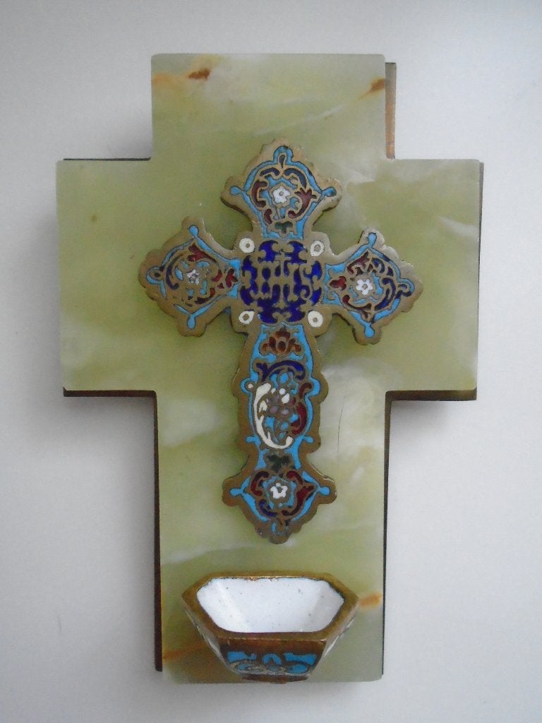 Frans wijwatervaatje email cloisonne., Ophalen of Verzenden, Gebruikt, Christendom | Katholiek