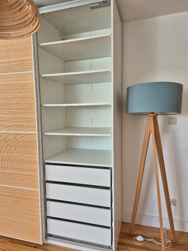 PAX kast wit met rotan schuifdeuren, Gebruikt, 200 cm of meer, 200 cm of meer, Wit met rotan schuifdeur