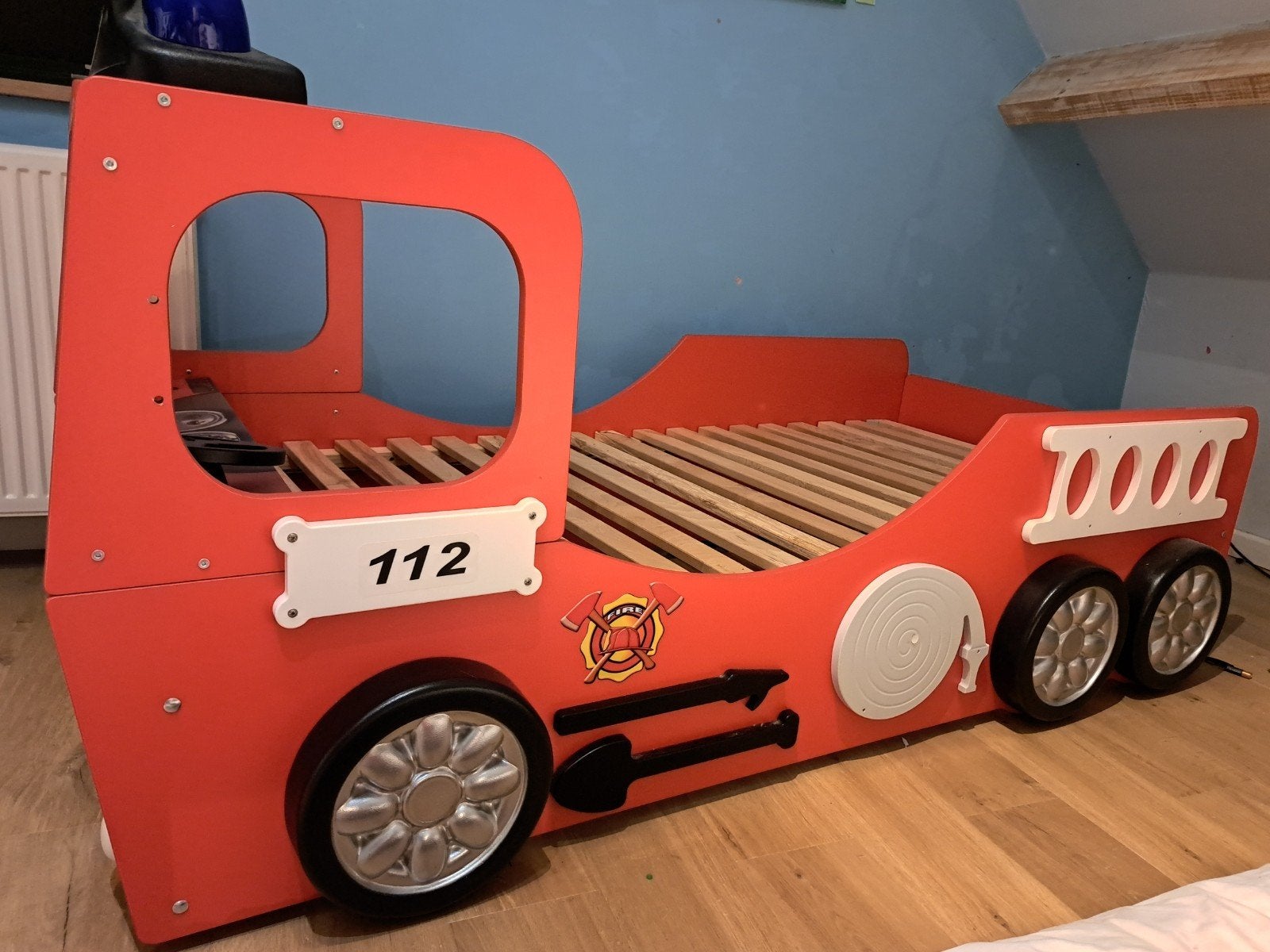 Stoer Brandweerautobed voor Kinderen (90x180 cm), Ophalen, Lattenbodem