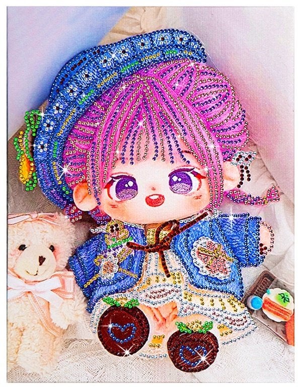 30x23cm Painting op Houten Frame Pop en Teddybeer, Ophalen of Verzenden, Nieuw, Fantasie, Diamond painting