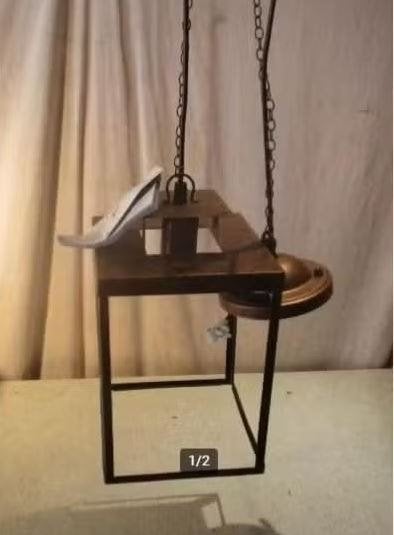 Leuke Retro Metalen Hanglamp met ketting - zo goed als nieuw, Ophalen of Verzenden, Zo goed als nieuw, Metaal