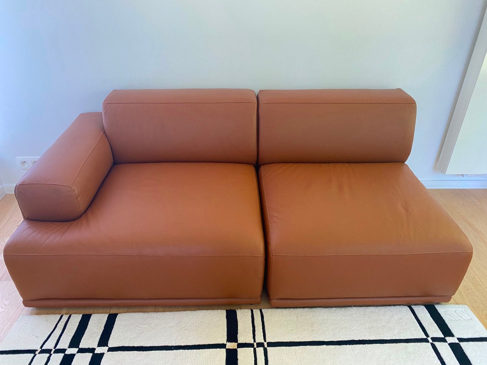 Muuto Connect – 2 Nieuwe Modules – Cognac Leder, Ophalen, 150 tot 200 cm, Nieuw, Rechte bank