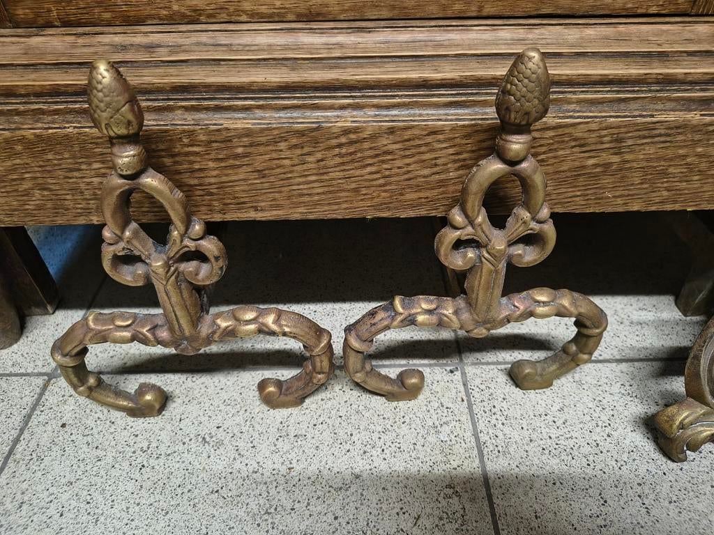 Paar prachtige Franse haardbokken/ vuurbokken koper of brons, Ophalen, Brons