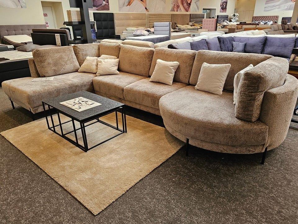 34TI Quin Hoeksalon Moderne Design in taupe stof + Levering, Maison & Meubles, Canapés | Salons, Neuf, 150 cm ou plus, Quatre personnes ou plus