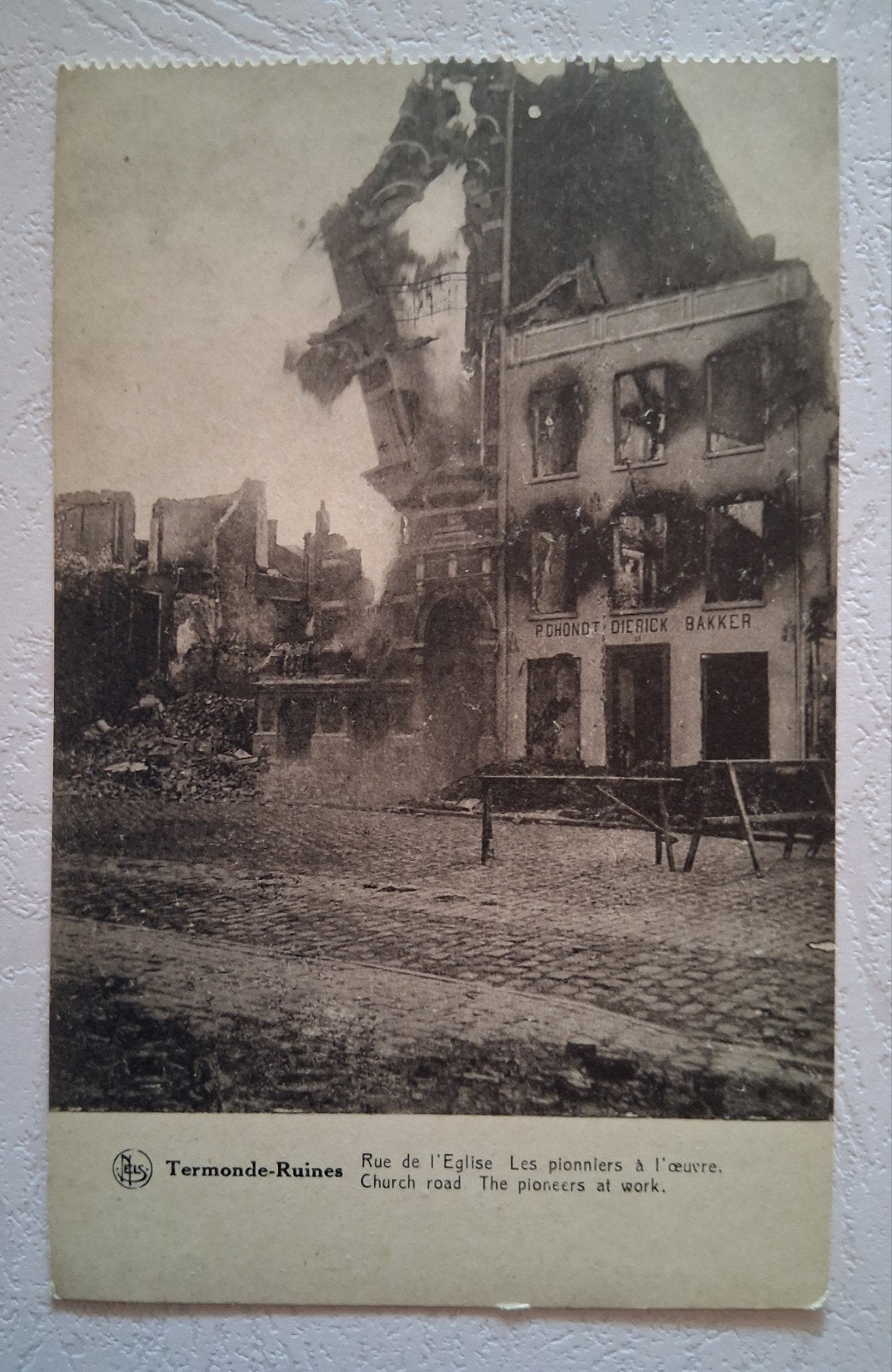 vintage Postkaart ruïnes Kerkstraat van Dendermonde, Verzamelen, Ophalen of Verzenden