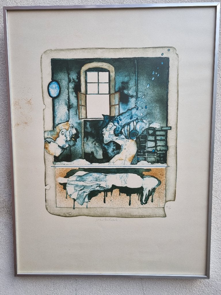 Kleurenlitho VLadimir Suchanek 45/50, Antiquités & Art, Avec verre, Enlèvement, Portraits et figures, Lithographie