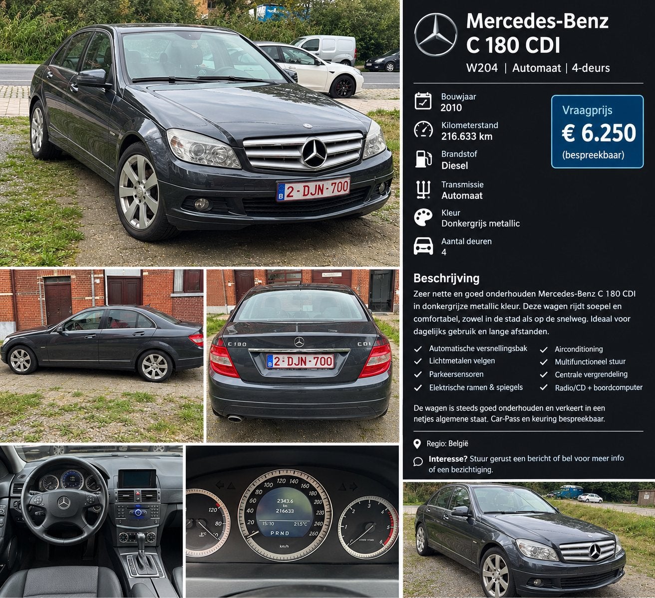 Mercedes-Benz C 180 CDI Automaat – 216.633 km – Nette staat, Auto's, Automaat, Zwart, Particulier, Te koop