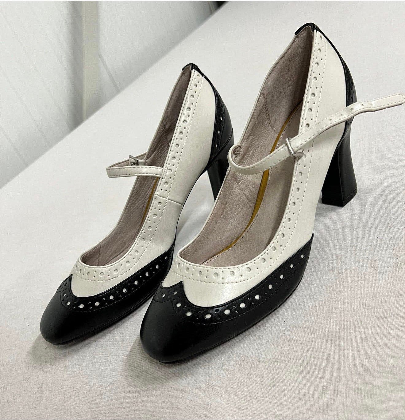 Flapper Mary Jane Next Pumps pump met hakken 38 zwart-wit, Pumps, Wit, Ophalen of Verzenden, Zo goed als nieuw