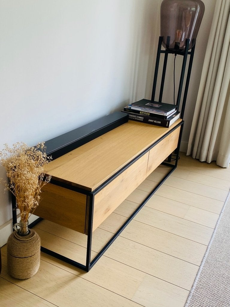 Meuble TV Ethnicraft Monolit chêne clair, Huis en Inrichting, Ophalen, 100 tot 150 cm, Zo goed als nieuw, Minder dan 100 cm