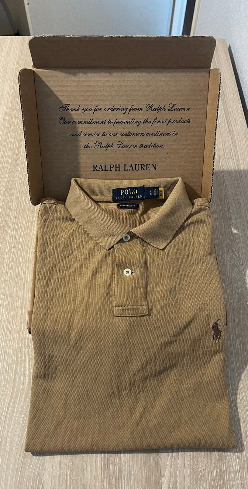 Polo Ralph Lauren Custom Slim Fit - Taille L - Marron, Verzenden, Nieuw, Maat 52/54 (L), Bruin