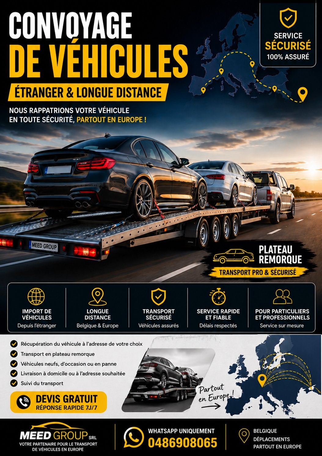 Transport de véhicules – Plateau remorque voitures, Autos : Divers, Remorques, Comme neuf, Enlèvement