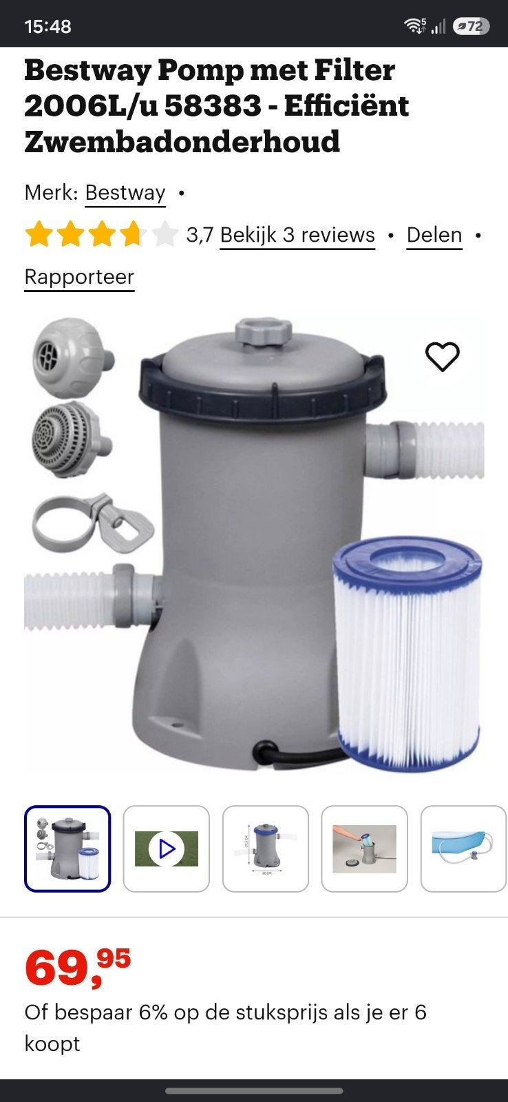 Bestway filterpomp zwembad. 2000 l/u., Tuin en Terras, Ophalen