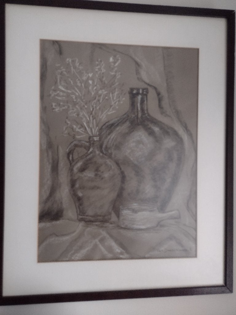 Dessin au crayon par E. Van Doesselaere., Enlèvement, Dessin, Dessin au crayon, Sous verre
