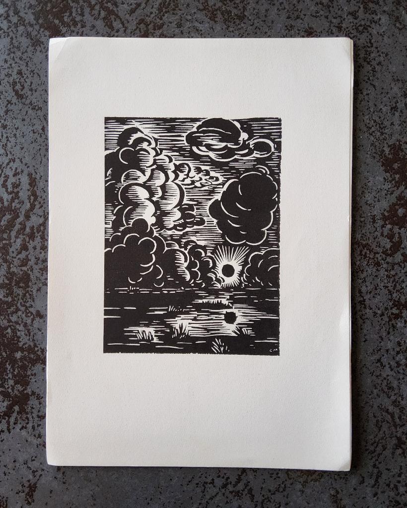 Houtsnede Zonsondergang Kempen door Frans Masereel, 28 cm, 1950 - 1999, 19 cm, Ophalen of Verzenden