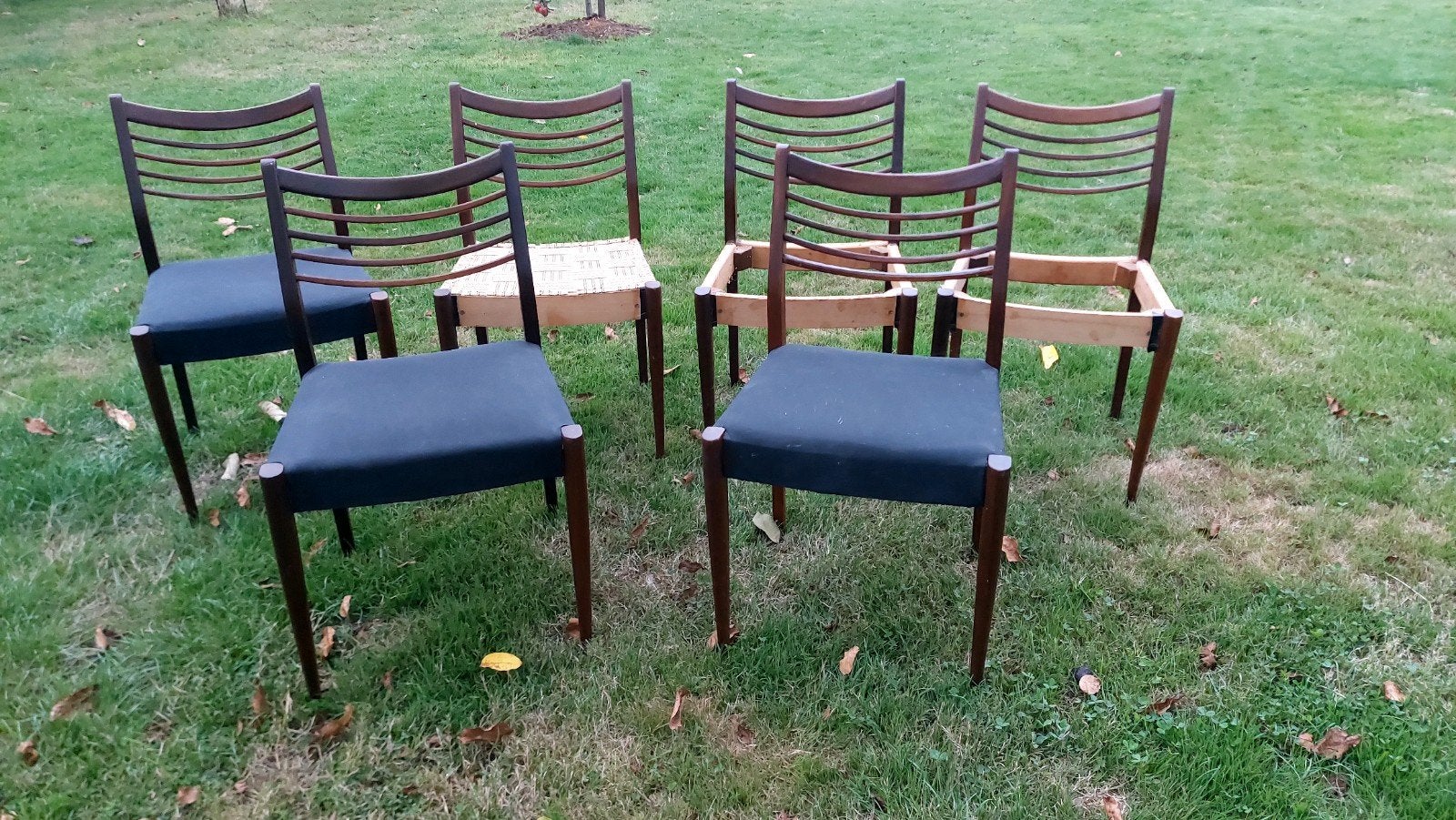Zes vintage stoelen - restauratieproject, Ophalen, Gebruikt, Deens design, Vijf, Zes of meer stoelen
