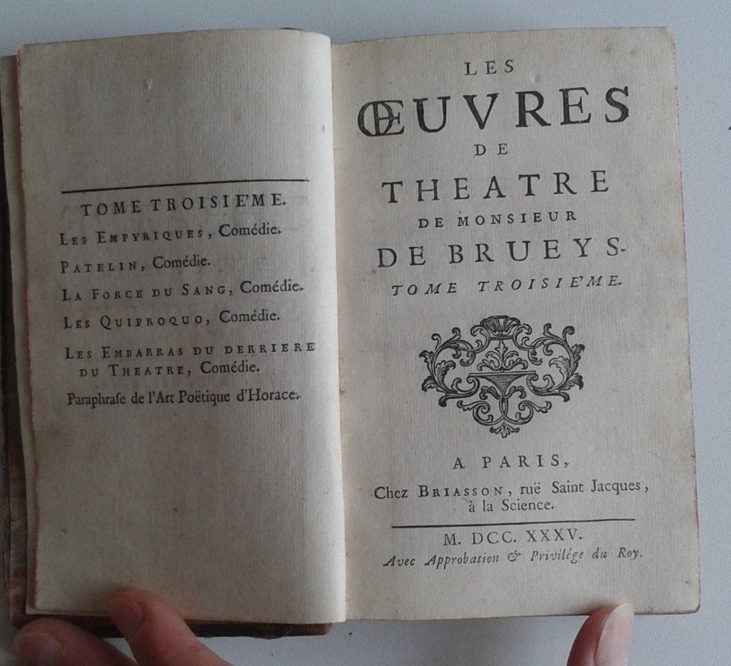 Ancien "Oeuvres de Théâtre de Messieurs de Brueys", éd. 1730, Boeken, Ophalen of Verzenden, Gelezen, Toneel