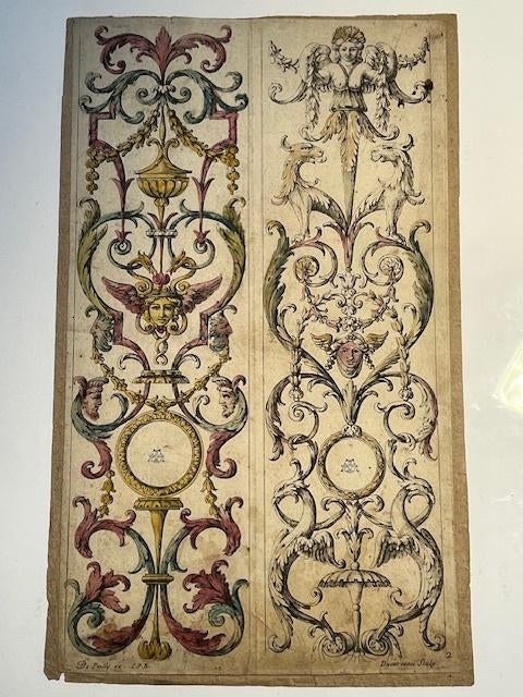 Jacques Androuet du Cerceau 16e ornamenten kopergravure, Ophalen of Verzenden, Gesigneerd