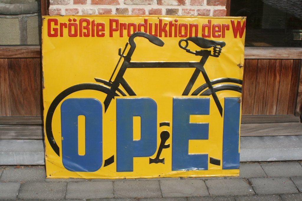 Blikken / ijzeren plaat opel fietsen (jaren 20/30) Duits, Verzamelen, Ophalen of Verzenden, Gebruikt, Reclamebord