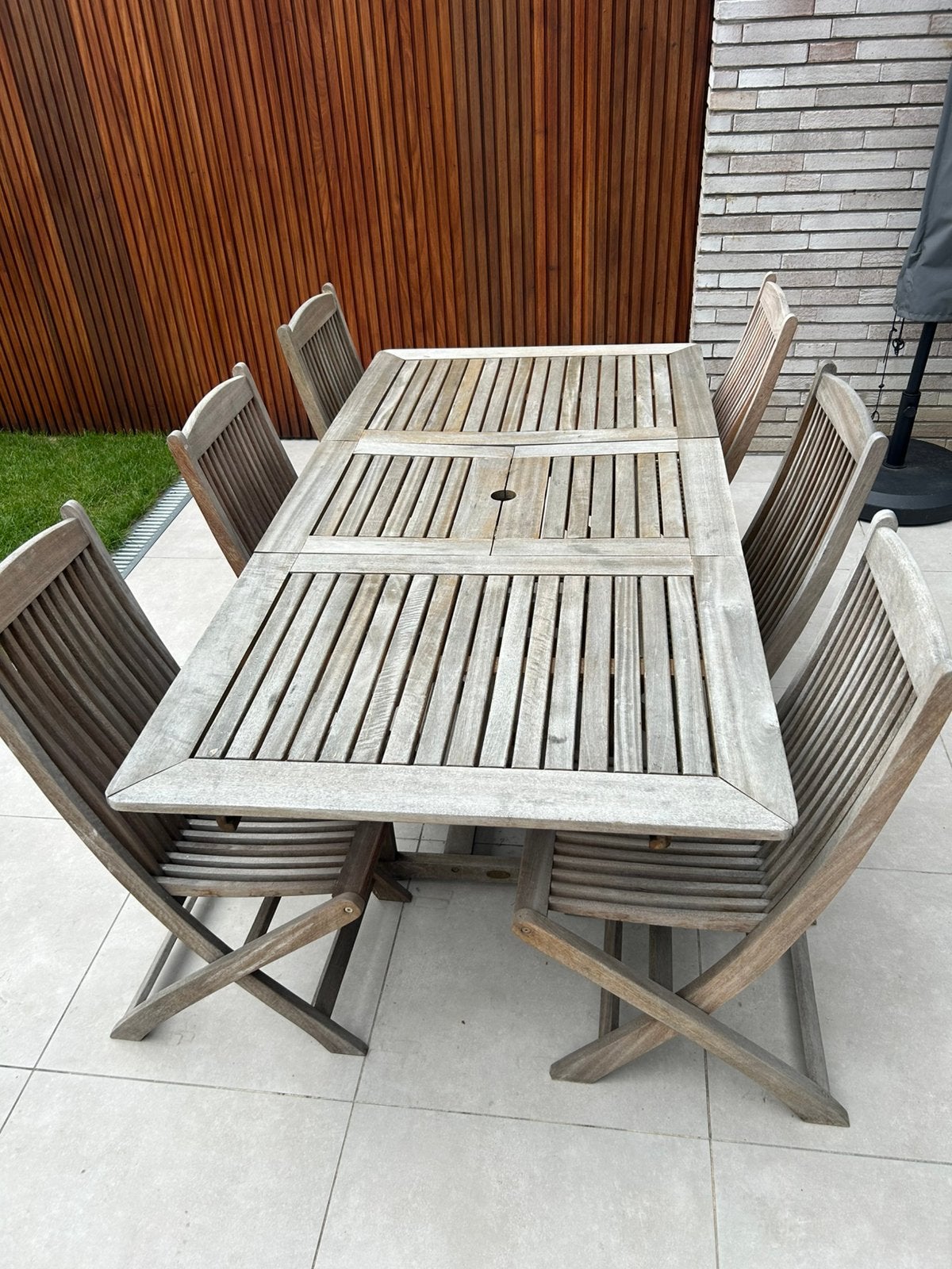 Houten tuinset, Tuin en Terras, Ophalen, Gebruikt, 8 zitplaatsen, Tuinset