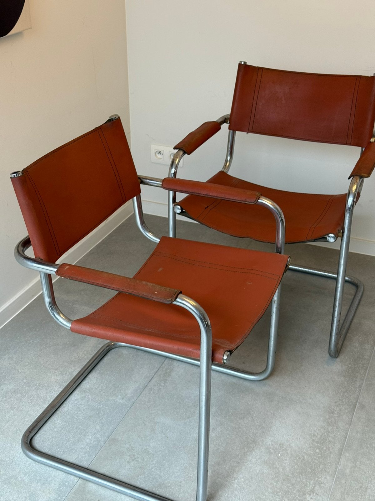 Stoelen chroom en leder, Ophalen, Gebruikt, Twee, Bruin