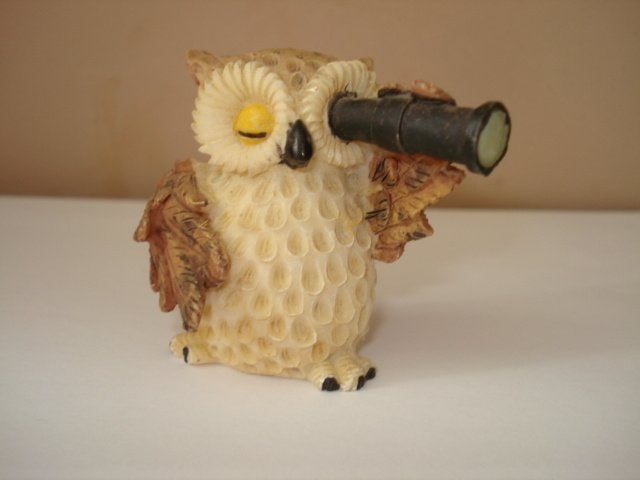 Beeldje uil met telescoop verrekijker Owl with telescope, Verzenden, Nieuw, Dier