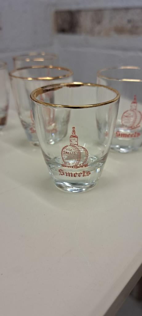 6 verres à gin Smeets vintage aux bords dorés, Collections, Verres & Petits Verres, Enlèvement ou Envoi