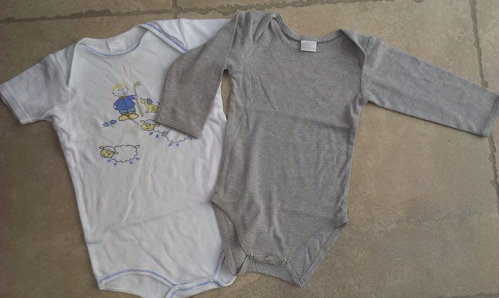 1 euro koopjes: 2 body's mt 80, Kinderen en Baby's, Babykleding | Maat 80, Nacht- of Onderkleding, Gebruikt, Jongetje of Meisje