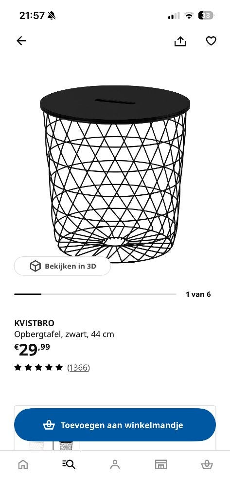 Bijzettafel, Ophalen, Minder dan 55 cm, Rond, Zo goed als nieuw