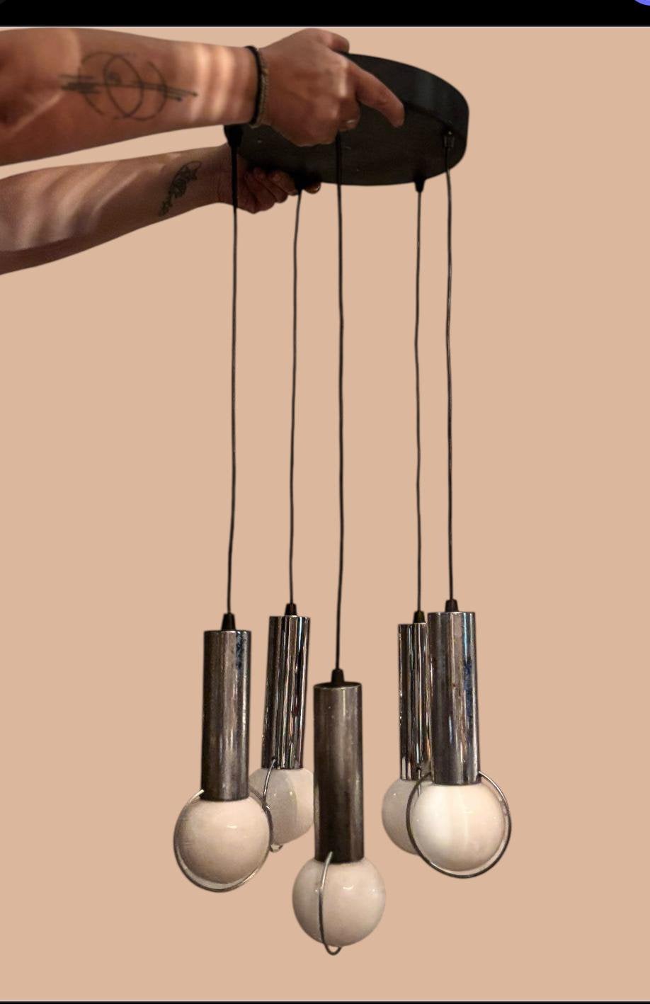 Lampe suspendue en cascade chromée vintage '60/'70, Enlèvement ou Envoi, Utilisé, Autres matériaux, Space Age