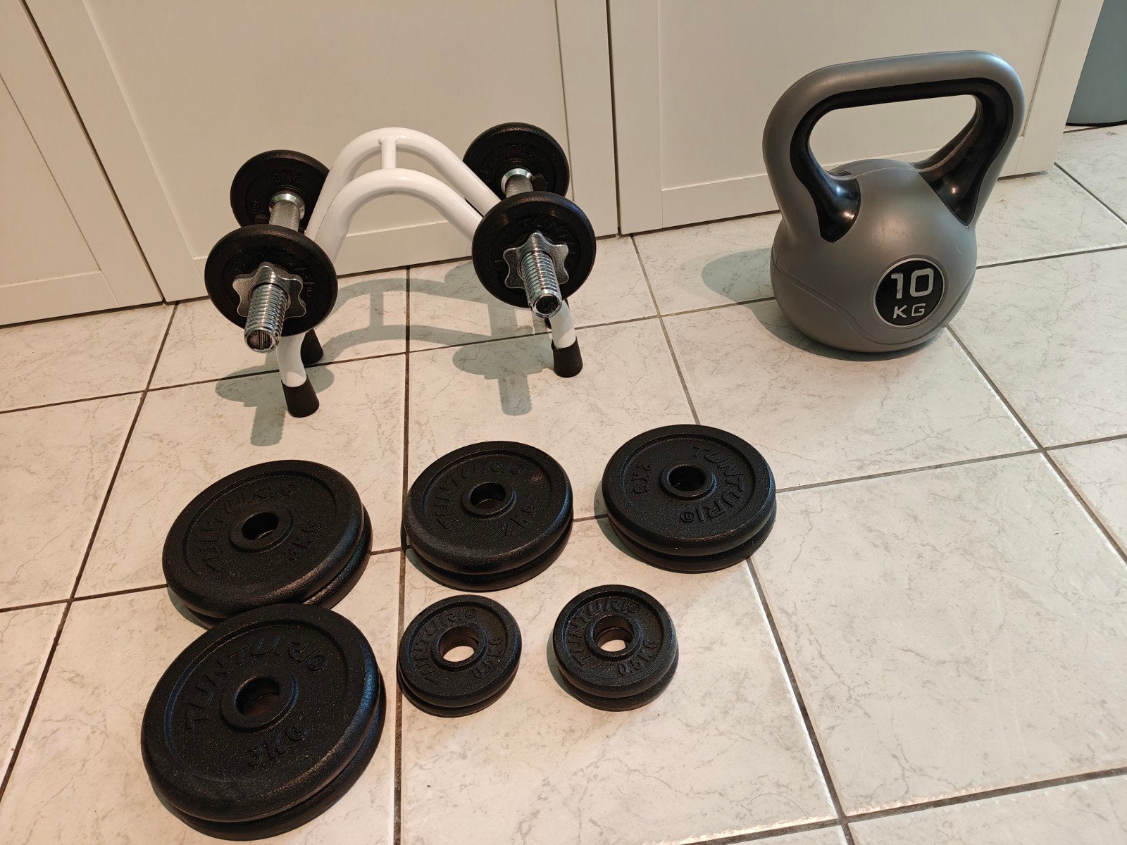 Halters met houder + kettlebell, Sport en Fitness, Ophalen, Kettlebell