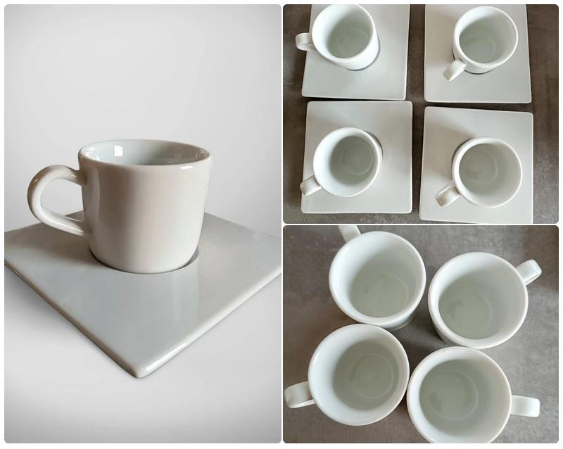 4 Tasses Espresso Porcelaine + Sous-Tasses Design, Maison & Meubles, Cuisine | Vaisselle, Comme neuf, Tasse(s) et/ou soucoupe(s)