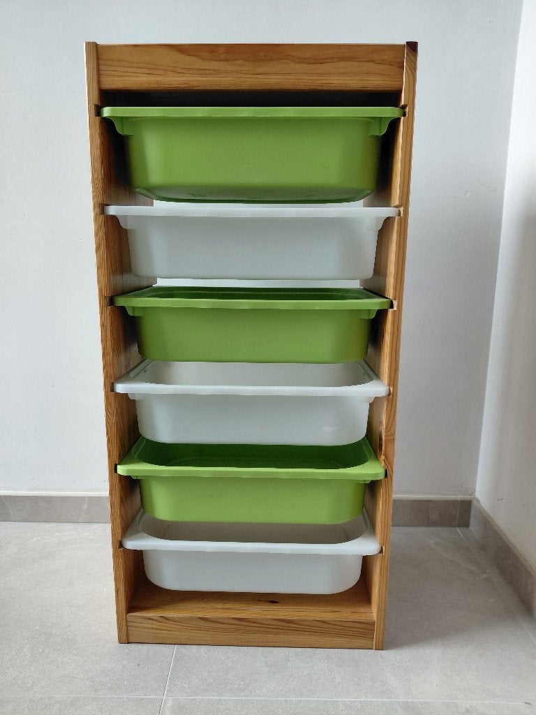 Ikea kast in hout met 6 bakken, Ophalen, Gebruikt, Kast, 90 tot 105 cm