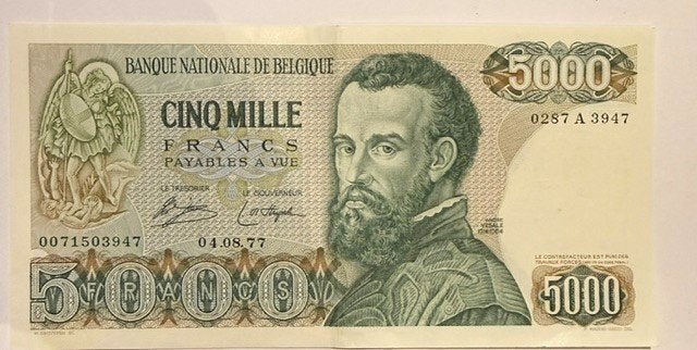 Billet de 5.000 Francs belges - Vesalius, Enlèvement, Belgique