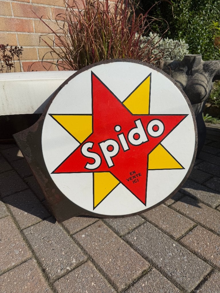 Spido emaille reclamebord dubbelzijdig, Verzamelen, Ophalen, Gebruikt, Reclamebord