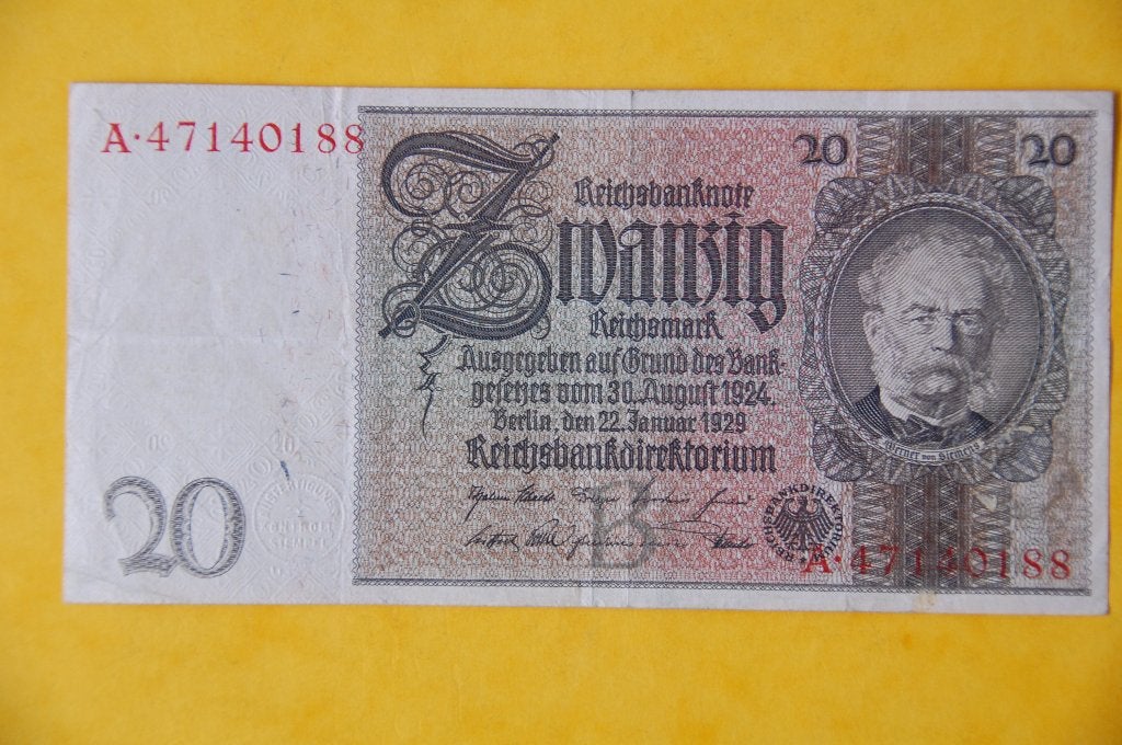Deutsches REICH : 20 Mark 1929 A en très bon état, Envoi, Allemagne, Billets en vrac
