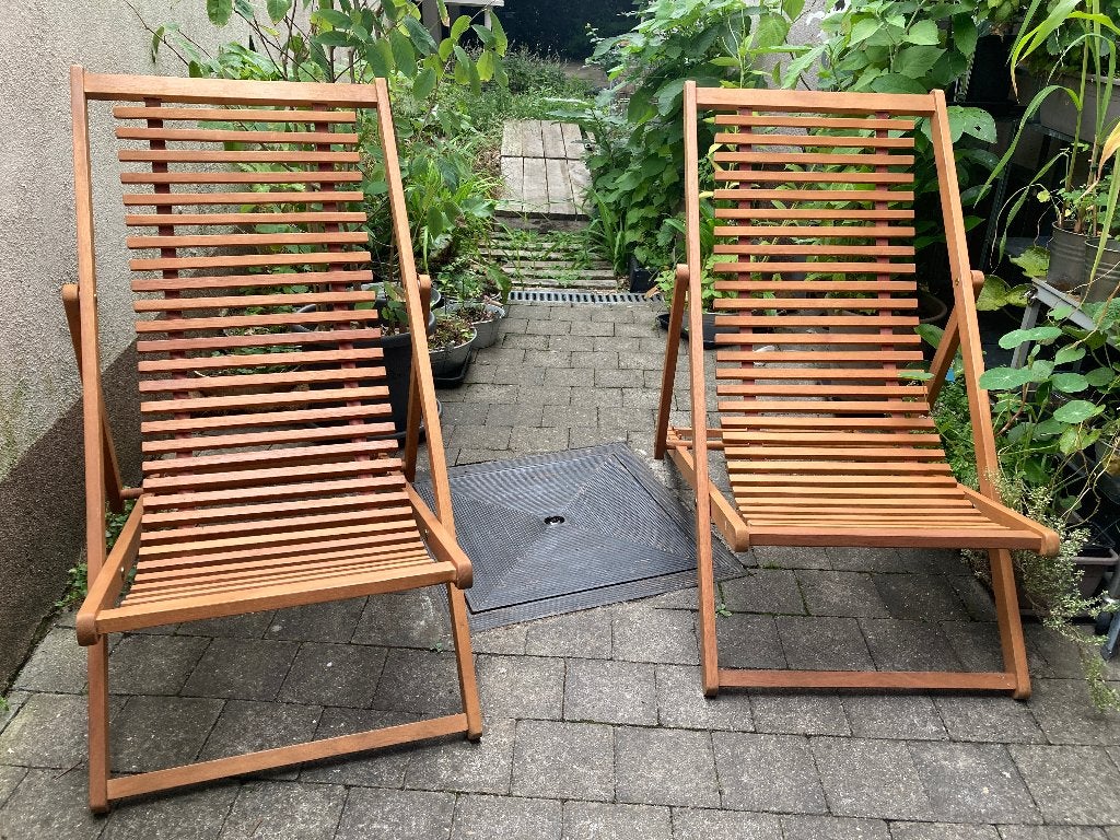 Chiliennes bois d'eucalyptus (lot de 2) modèle Bilbao, Jardin & Terrasse, Enlèvement, Comme neuf, Bois, Réglable