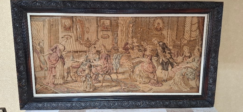 Groot Vintage Wandtapijt – Rococotafereel in Barok kader, Ophalen