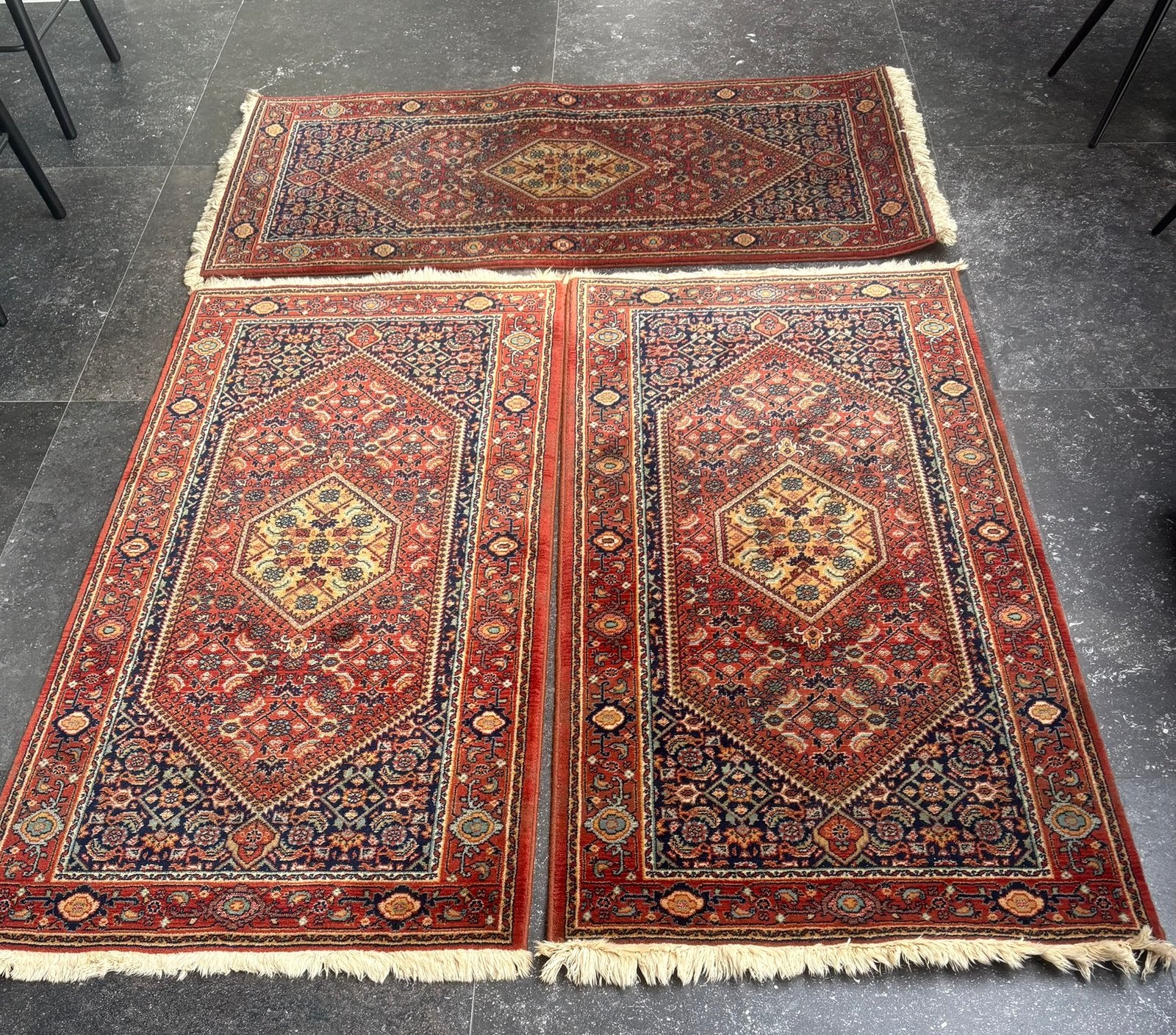 3 stuks geweven tapijt 100% zuivere scheerwol, Maison & Meubles, Ameublement | Tapis & Moquettes, 100 à 150 cm, Vert, Comme neuf