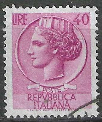 Italie 1955/1960 - Yvert 717A - Munt van Syracus - 40 l (ST), Postzegels en Munten, Verzenden, Gestempeld