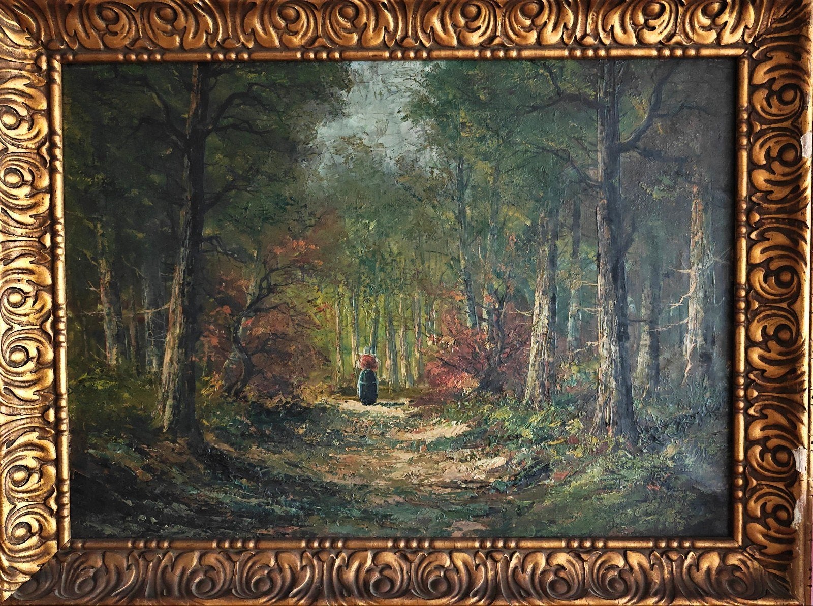 Paysage forestier. Peinture à l'huile sur toile. 57cm x 42cm, Enlèvement, Peinture à l'huile, Toile