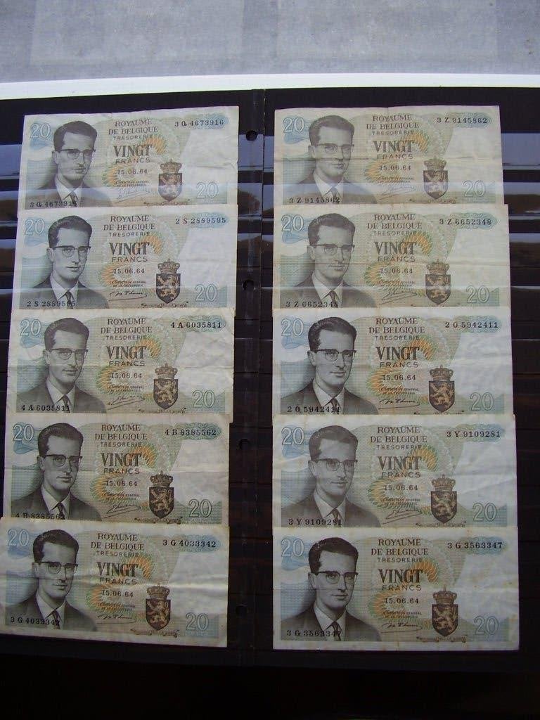 België - 20 BF Boudewijn - Lot van 10 biljetten, Postzegels en Munten, Munten en Bankbiljetten | Verzamelingen, Ophalen of Verzenden