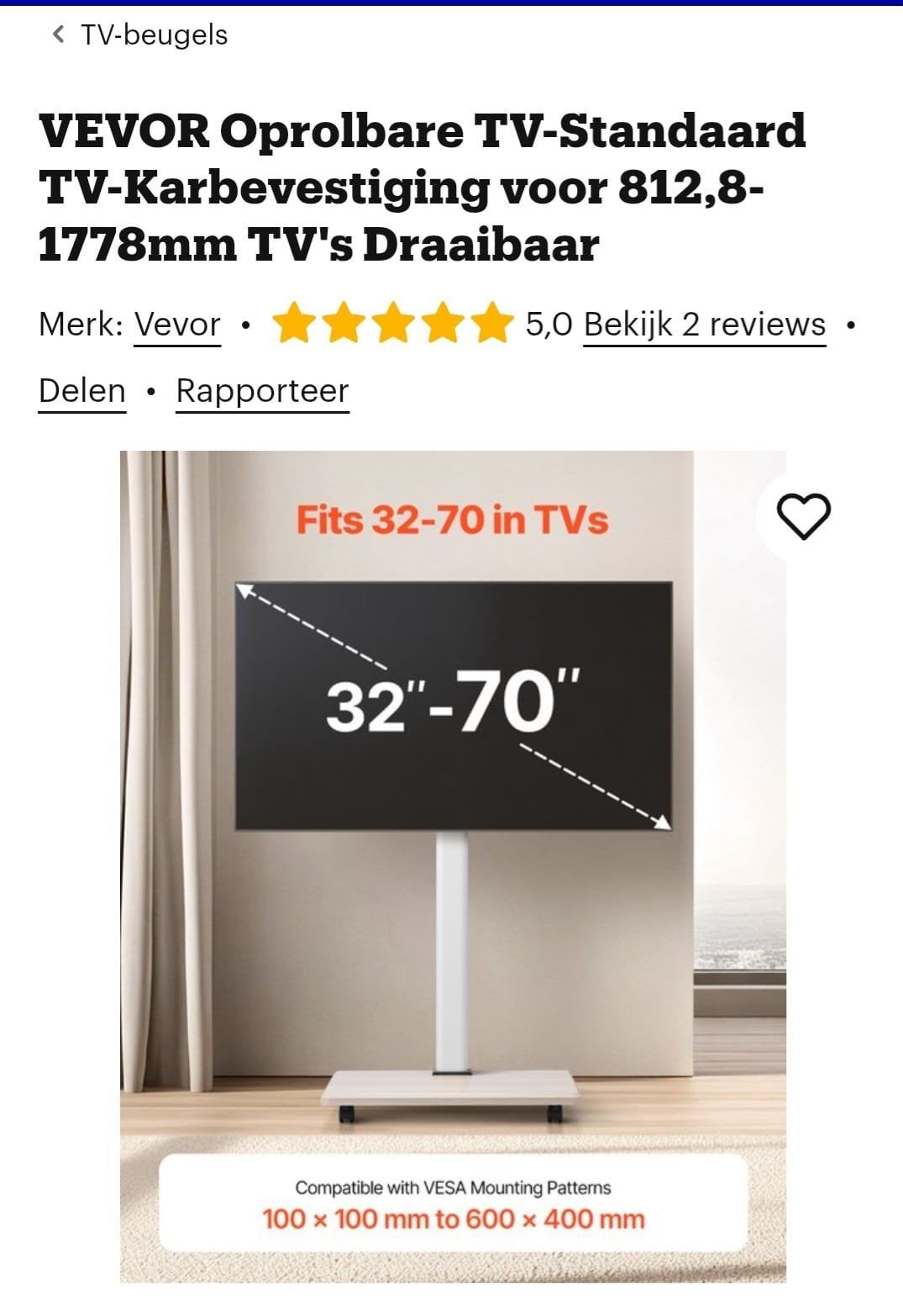 Vevor oprolbare tv-standaard in gloednieuwe staat, Ophalen