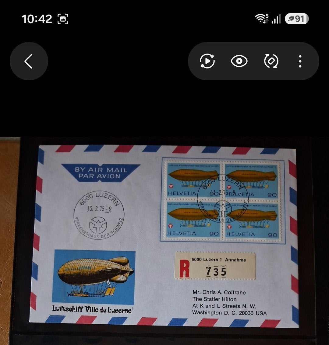 Poste aérienne enregistrée Suisse-États-Unis 1975, Timbres & Monnaies, Timbres | Antilles néerlandaises, Enlèvement ou Envoi, Affranchi